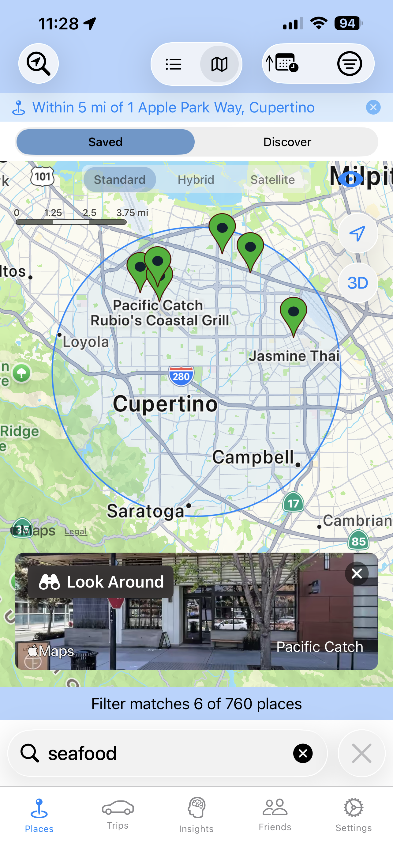 Places I Go map search with radius and Look Around