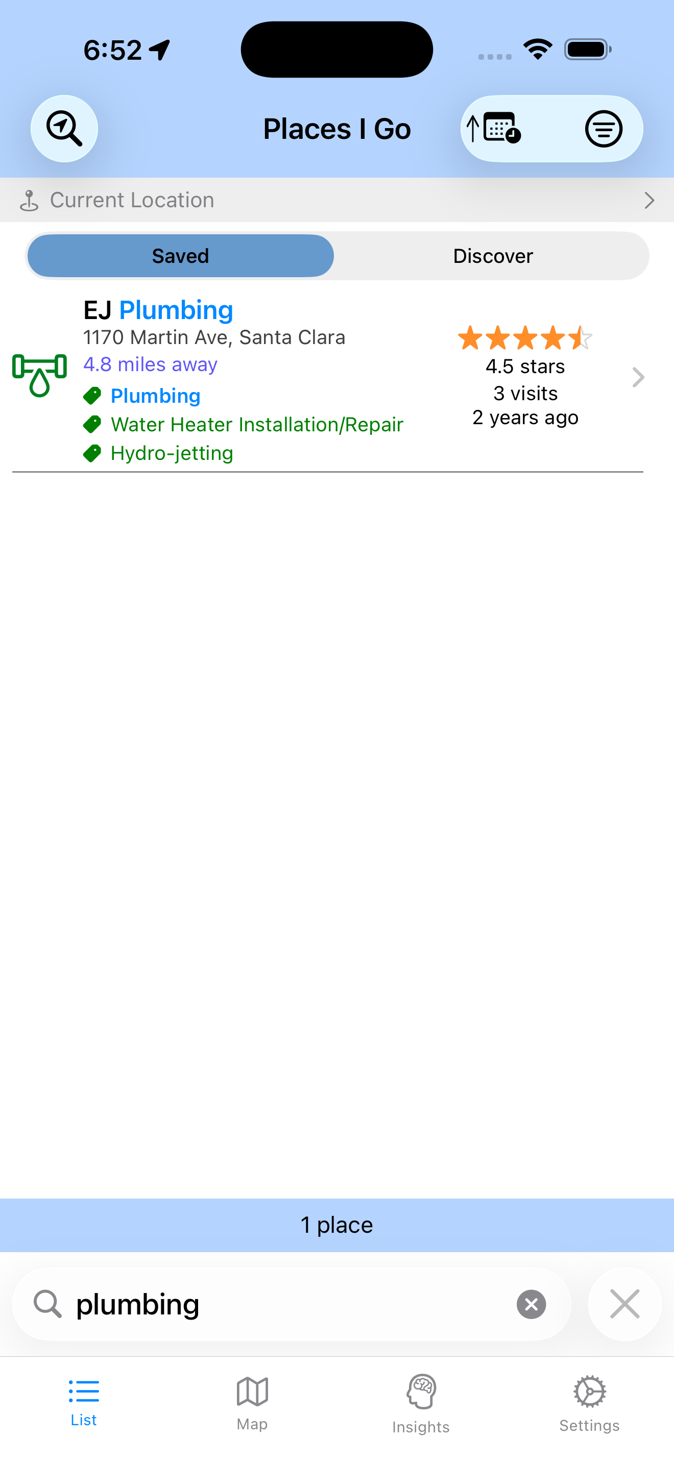 Tracking local businesses like plumbers in Places I Go